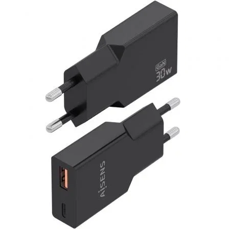 AISENS Cargador Ultra Delgado GaN 30W USB-C y USB-A Negro AISENS Cargador Ultra Delgado GaN 30W USB-C y USB-A Negro